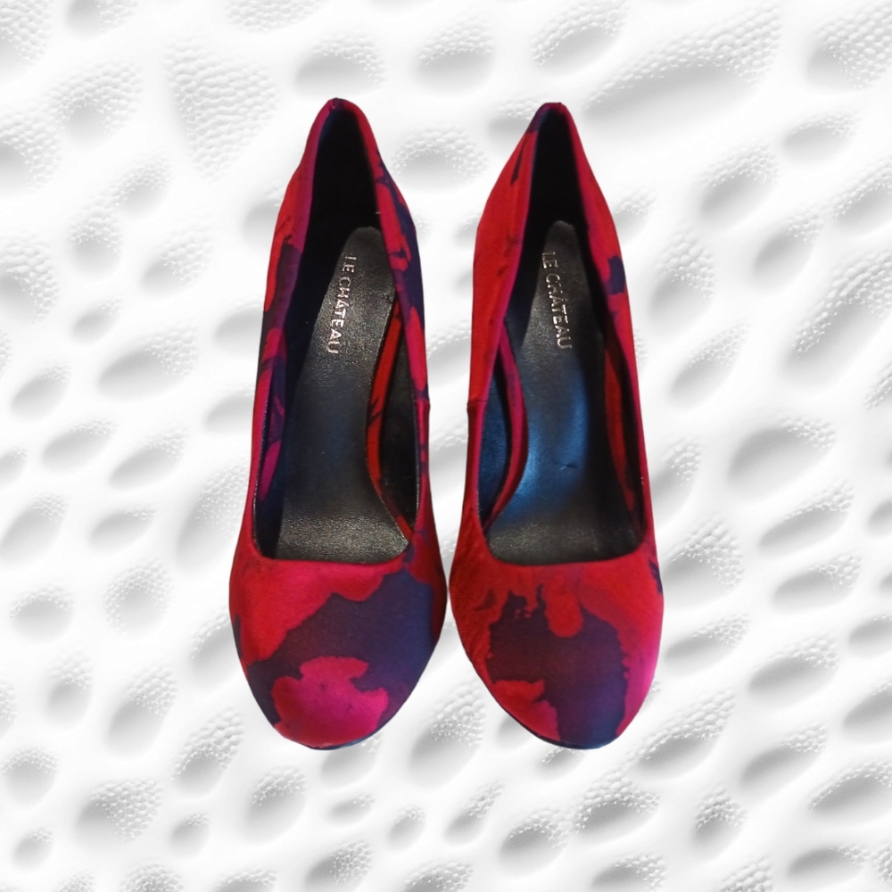 Le Château Women's Stiletto Heel Satin Pumps Red - Picture 6 of 16
